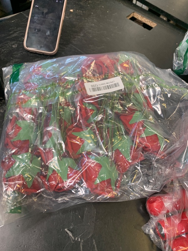 Photo 1 of AmyHomie Artificial Flowers Dark Red Rose 25pcs Real Looking Fake Roses w/Stem for DIY Wedding Bouquets Centerpieces Arrangements Party Baby Shower Mothers Day Christmas Tree Decorations