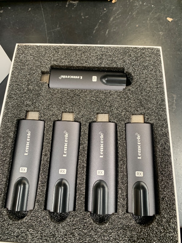 Photo 1 of Lemorele Wireless HDMI Transmitter and Receiver, Aluminum Alloy Deep Gray, 5Ghz up to 656ft, 1080P 60Hz, Plug and Play with TuTuPlay App Monitor, for Security, Streaming, Home Theater, PC/TV. 1TX+4RX