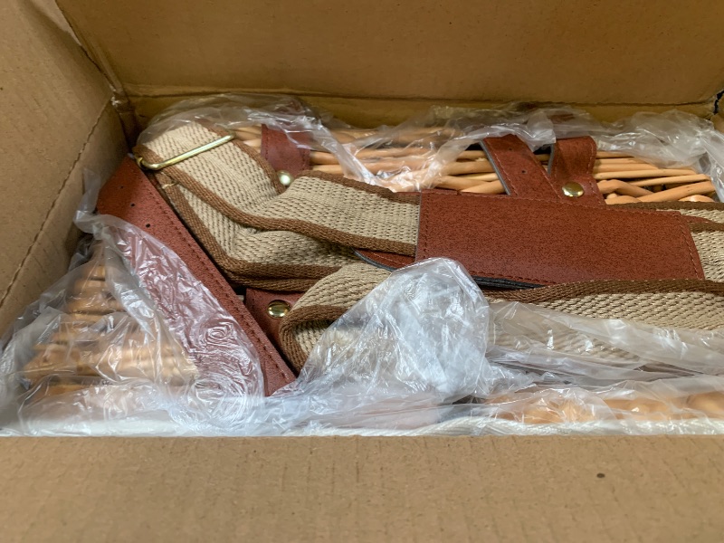 Photo 1 of Multifunctional Wicker Picnic Basket Set for 2 with Blanket and Picnic Table, Insulated Picnic Set with Full Tablewares for Camping Outdoor Couples,Natural