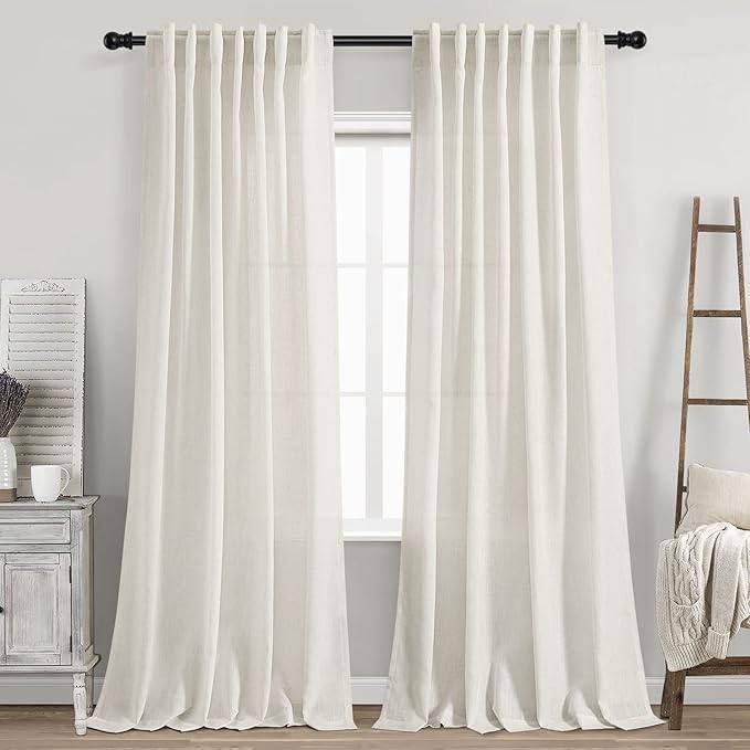 Photo 1 of Cream Natural Linen Curtains 92 Inch Length 2 Panels Set for Living Room Pocket Back Tab Pinch Pleated Window Curtain Drapes Neutral Rustic Farmhouse Decor Ivory Dining Room Curtain 92 inches Long