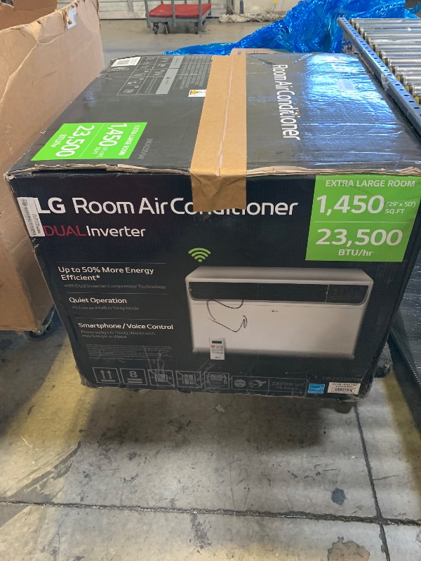 Photo 1 of LG 23,500 BTU Dual Inverter Smart Window Air Conditioner, 230V, Air Conditioner Cools Rooms up to 1,440 Sq. Ft., Ultra Quiet Operation, with LG ThinQ, Amazon Alexa & Hey Google, White