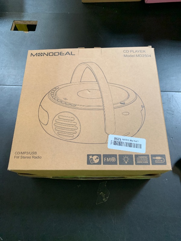 Photo 1 of MONODEAL CD Player Portable with Bluetooth, Boombox CD Players for Home with Stereo Sound & Bass Boost, FM Radio, USB/AUX Playback, LED Handle Light, Rechargeable Battery for Gift