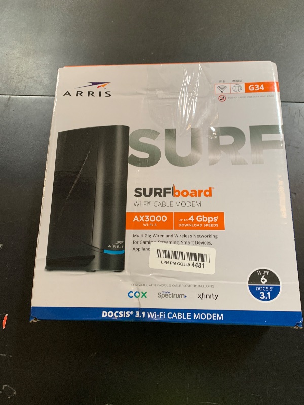 Photo 1 of ARRIS (G34) - Cable Modem Router Combo - Fast DOCSIS 3.1 Gigabit WiFi 6 (AX3000), Approved for Comcast Xfinity, Cox, Spectrum & More, 1 Gbps Max Internet Speeds