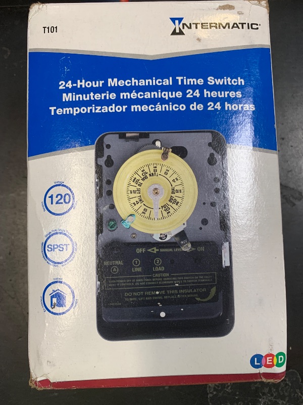 Photo 1 of Intermatic T101 24-Hour Mechanical Time Switch - Reliable Control for Various Loads, 12 ON/Off Operations - Manual Override & Included Trippers, Designed for Industrial, Commercial, Residential