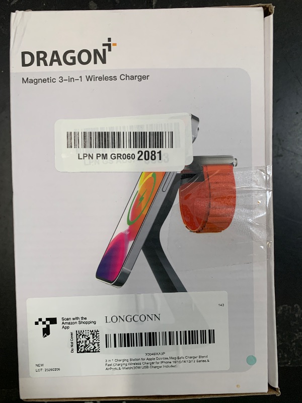 Photo 1 of 3 in 1 Charging Station for Apple Devices,Mag-Safe Charger Stand Fast Charging,Wireless Charger for iPhone 16/15/14/13/12 Series,& AirPods,& iWatch(USB Charger Included)