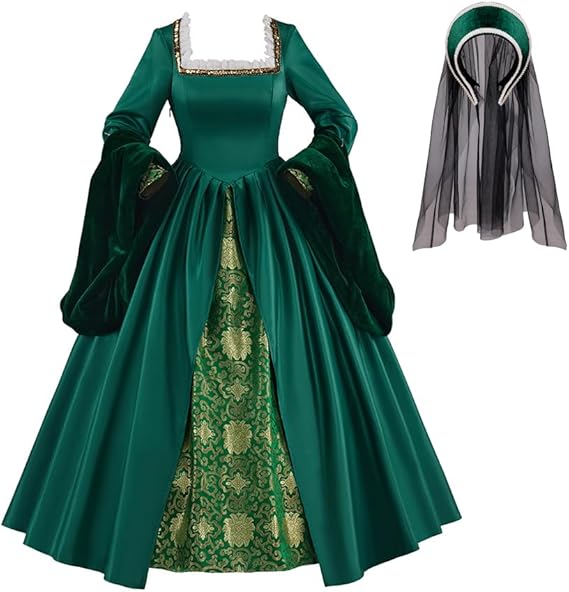 Photo 1 of 1791's lady The Other Boleyn Girl Dress Gown Anne's Costume (XS:H(61"-63") B(32"-33") W(24"-25") Hip(34.5"-35.5"), Green)