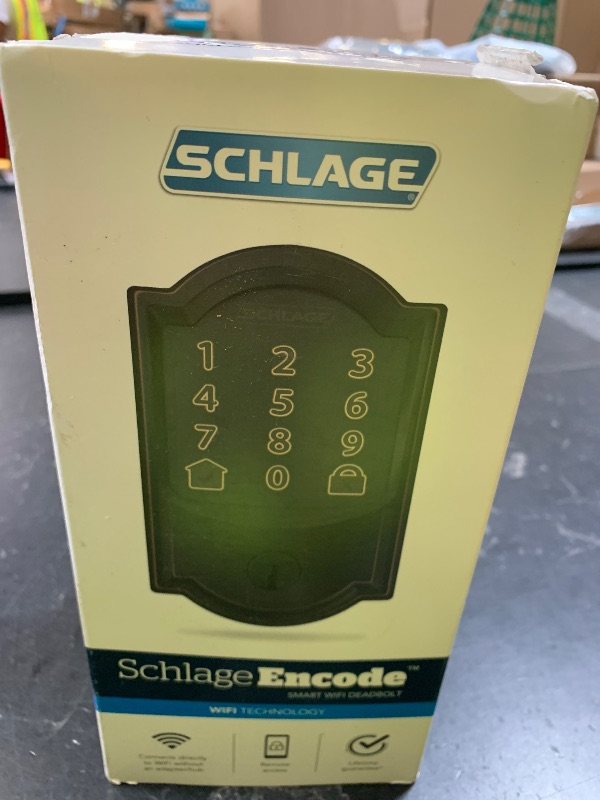 Photo 1 of Schlage Encode Smart Wi-Fi Deadbolt Lock with Touchscreen Keypad, Keyless Front Door Entry, App Control, Alexa, Google Home and Airbnb Compatible, Aged Bronze, BE489WB CAM 716