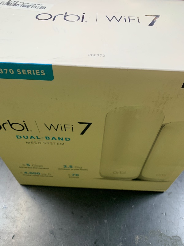 Photo 1 of NETGEAR Orbi 370 Series Dual-Band WiFi 7 Mesh System for Home (RBE372) – Wireless Router (no Modem) + 1 Extender, Security Features, Covers 4,000 sq.ft., 70 Devices, Universally Compatible with ISPs