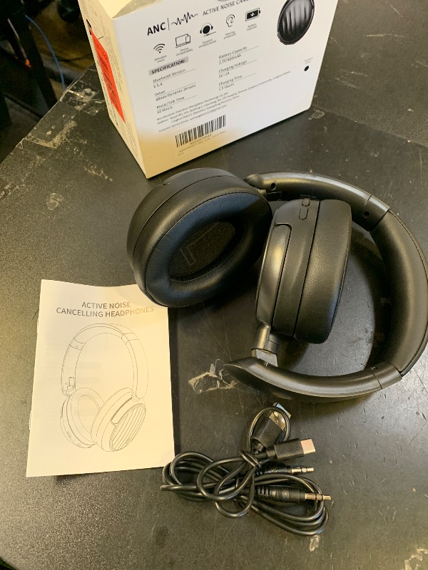 View 2 of MMWOWARTS Bluetooth Headphones with Active Noise Cancelling (ANC), Wireless Over Ear Bluetooth Headsets with 35H Playtime, HiFi Stereo Foldable Headphones with Foam Ear Cups for Sports, Travel, Black