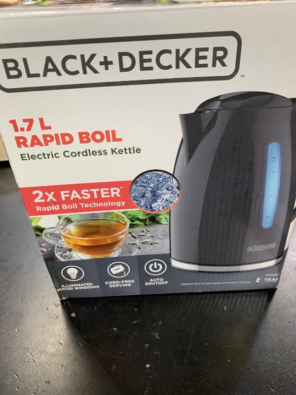 Photo 1 of BLACK+DECKER 1.7L Cordless Electric Kettle, KE1555GY, Water Window, Rapid Boil, Auto Shutoff, Grey