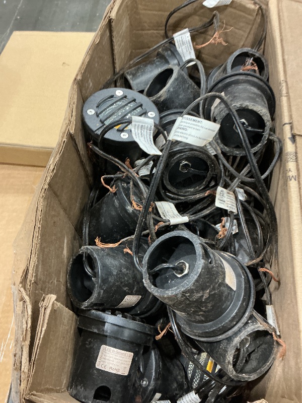 Photo 1 of ****Very Used****SUNVIE 12W Low Voltage Landscape Lighting with Connectors 1200LM Ultra Bright Well Lights Landscape LED In Ground Waterproof Outdoor Warm White Paver Lights for Garden Yard Driveway 12 Pack