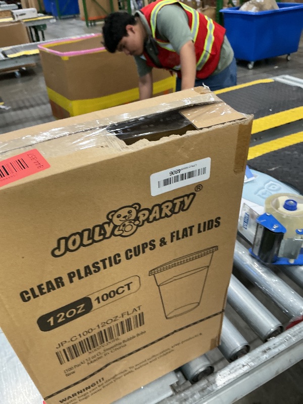 Photo 1 of [100 Pack] 12 oz Clear Plastic Cups with Flat Slotted Lids, Disposable Drinking Party Cups for Iced Cold Drinks Coffee Tea Smoothie Bubble Boba