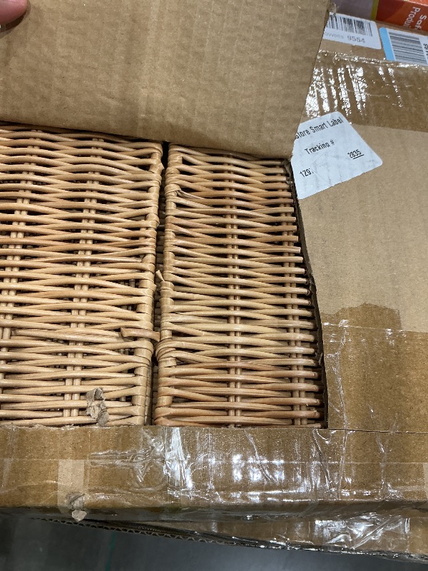 Photo 1 of 10.5 x 10.5 in Plastic Wicker Baskets for Cube Storage, Collapsible Square Wicker Storage Basket Set of 3, Rattan Storage Cube, Square Baskets for Shelves - Khaki