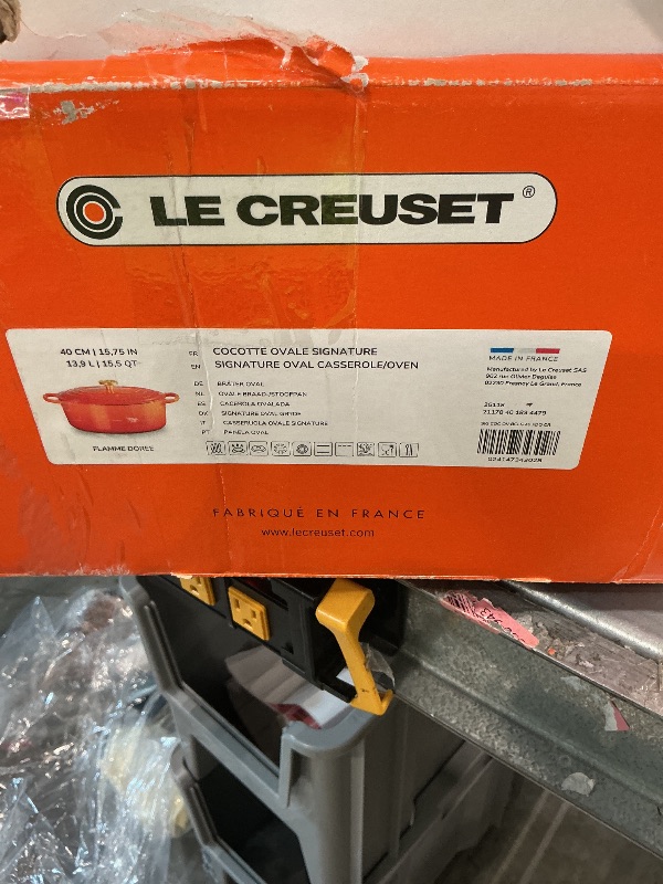 Photo 1 of [Small crack on side] Le Creuset Enameled Cast Iron Oval Dutch Oven, 15.5 qt., Flamme Doree