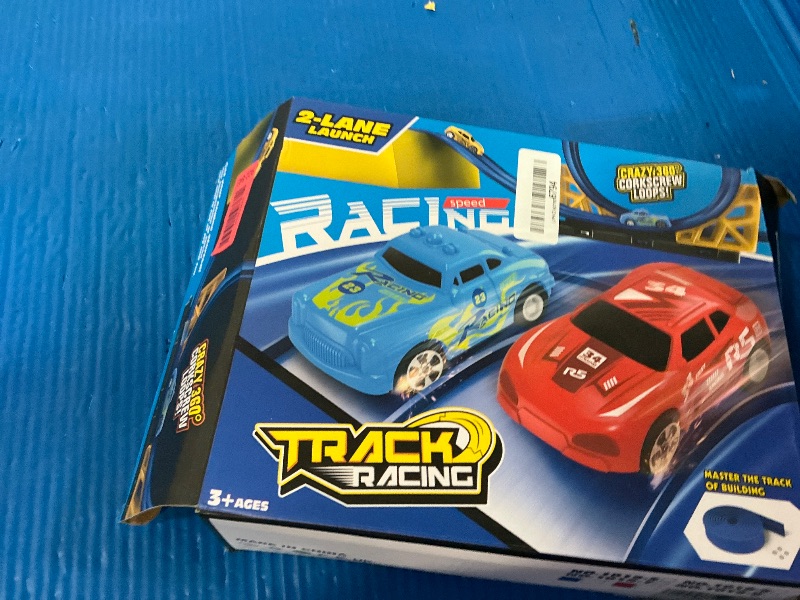 Photo 1 of 16-Ft Flexible Race Track Set for Kids, DIY Roll-Up Racetrack with 2 Launchers & 6 Mini Cars, Suction-Cup Portable Track Compatible with 1:64 Die-Cast Cars, Indoor & Outdoor Gift for Boys Girls 3+