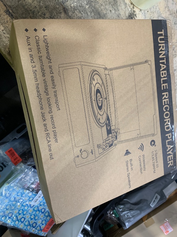 Photo 1 of **DOES NOT WORK**Vinyl Record Player with Speakers Vintage Turntable for Vinyls Records, Belt-Driven Turntable Support 3-Speed, Wireless Playback, Headphone, AUX-in, RCA Line LP Vinyl Players for Sound Enjoyment White