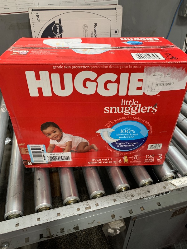 Photo 1 of **MISSING 1 PACK** Huggies Size 3 Diapers, Little Snugglers Baby Diapers, Size 3 (16-28 lbs), 136 Count, Packaging May Vary