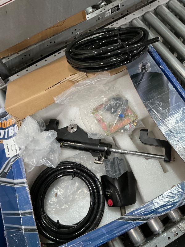 Photo 1 of ??????? 200HP Hydraulic Outboard Steering Kit Boat Marine System with Electroplated Steering Wheel, Helm Pump, Hydraulic Cylinder, 26ft PU Hoses, Fit for Most Single Outboard-Powered Boats