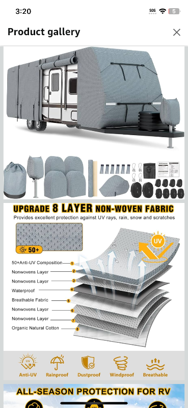 Photo 1 of ***STOCK PHOTO FOR REFERENCE ONLY***RV Cover 30-33ft, Travel Trailer Heavy Duty Extra-Thick 8 Layers Anti-UV Waterproof Windproof Camper Cover with Tongue Jack Cover, Extra Windproof Ropes, Gutter Covers