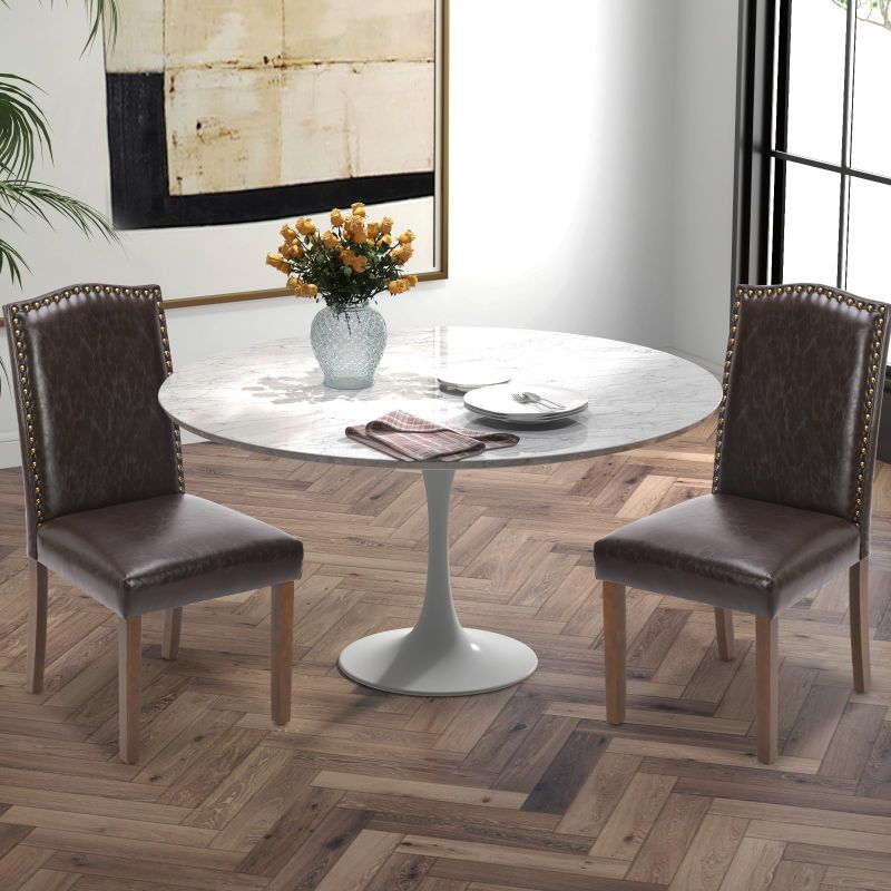 View 1 of 2 CHAIRS ONLY ****DUMOS PU Leather Dining Chairs - Brown
