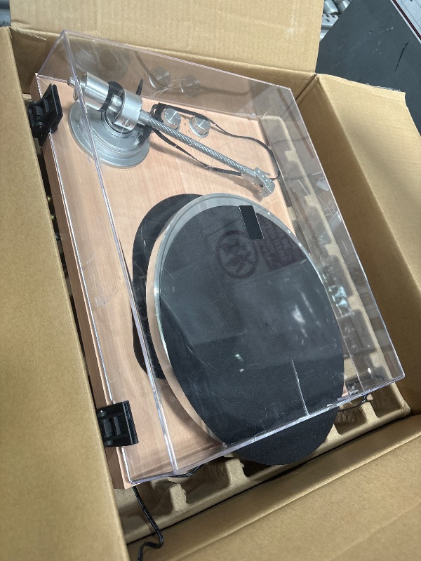 Photo 1 of **CASE IS DAMAGED** Turntables Record Players Wireless Output Carbon Fiber Tonearm Aluminium Platter Belt-Drive LP Turn Tables Audio Phono RCA Line Out AT-3600L MM Cartridge Vintage Retro Pale Wood Walnut