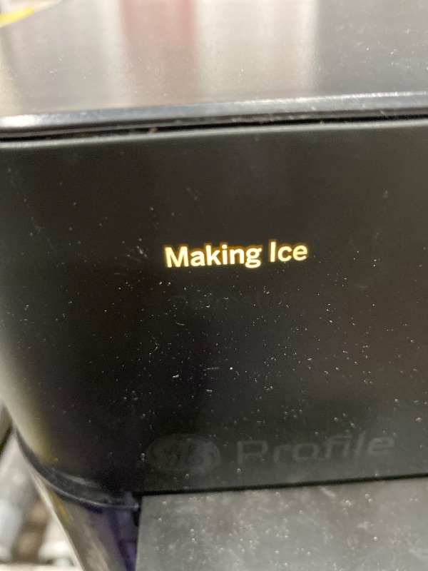 Photo 1 of **. missing scooper, and tank valve*** parts only**
GE Profile standard 2.0 Ultra Nugget Ice Maker with .75 Gallon Side Tank and Scale Inhibiting Filter, Scoop Included, 38 lbs in 24 Hours, Pellet Ice Machine with WiFi & Smart Connected, Black