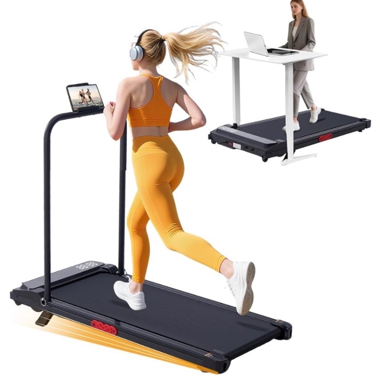 Photo 1 of Electric Walking Pad Treadmill with Handle Bar Incline for Home, Portable Walking Pad Treadmill