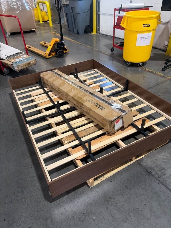 Photo 1 of **stock photo for reference only** Garvee Full Bed Frame with Storage Wood Headboard, Metal Platform Bed with 4 Storage Drawers & Shelf, Built in Charging Station & LED Lights, No Box Spring Needed, Vintage Brown