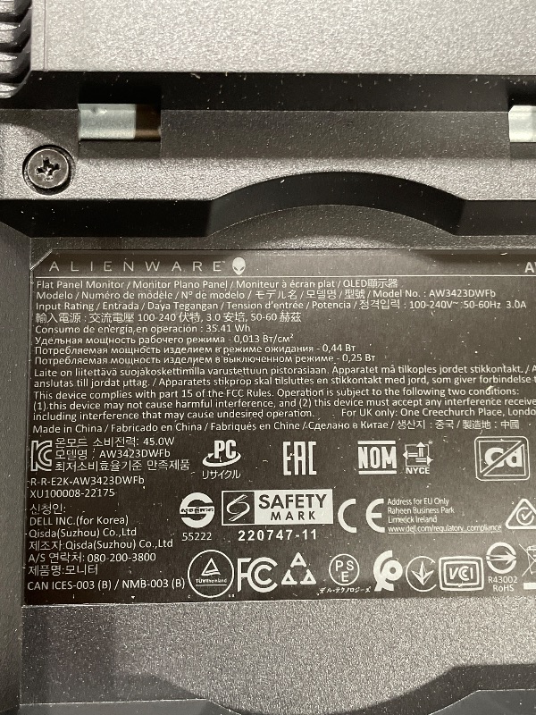 Photo 1 of ***DAMAGED** Alienware AW3423DWF Curved QD-OLED Gaming Monitor - 34-inch Quantum Dot, 0.1Ms 165Hz 21:9, 99.3% DCI-P3 Color Gamut, VESA DisplayHDR, 400, AMD FreeSync Premium Pro - Black