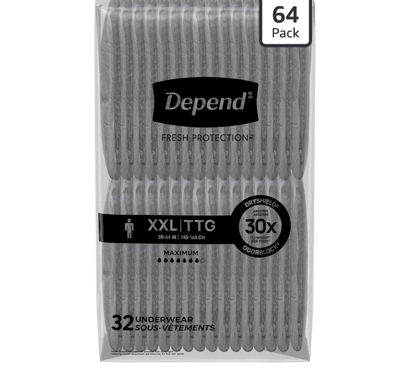Photo 1 of
Depend Fresh Protection Adult Incontinence Underwear for Men, Disposable, Maximum, Extra-Extra-Large, Grey, 64 Count