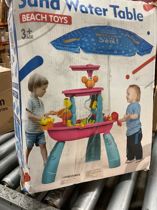 Photo 1 of ***INCOMPLETE****Eterfun Kids Sand Water Table for Toddlers with Umbrella/Water Pumb, 3-Tier Outdoor Water Sand Play Table Beach Toys, Summer Splash Activity Sensory Table Party Birthday Gift for Kids 3 4 5 6 7 8