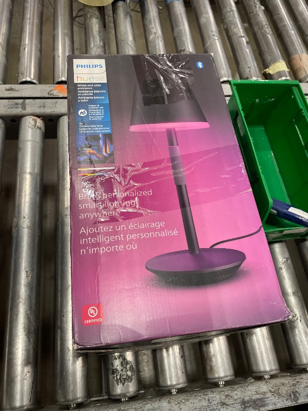 Photo 1 of **WRONG STAND, DOESNT WORK** PHILIPS Hue Go Smart Portable Table Lamp, 1 Pack, Black, White and Color Ambiance LED Color-Changing Light, Smart LED Lamp For Indoor and Outdoor Use, Control with Hue App or Voice Assistan