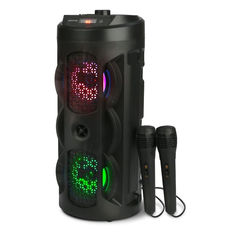 Photo 1 of 5.0 Bluetooth Karaoke Machine, 2 4" Dynamic Driver Loudsound Speakers, Two Microphones, LED Light Show, Karaoke Machine for Kids and Adults