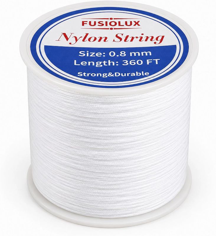 Photo 1 of 0.8mm Nylon Cord for Bracelet Making, Strong Non-Stretch Craft String for Braiding, Colorfast Nylon Braided Thread for DIY Bracelets, Macrame, Keychains, Dream Catchers (White)