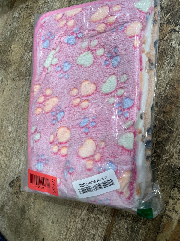 Photo 1 of 1 Pack 3 Blankets Super Soft Fluffy Premium Fleece Pet Blanket Flannel Paw Printed Throw for Dog Puppy Cat (Small 23x16'', Brown, Pink, White)