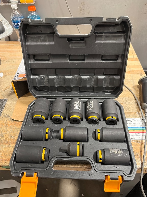 Photo 1 of 1/2'' Drive Deep Impact Socket Set: 11-Piece Metric Wheel Axle Nut Wrench Large Jumbo 27mm 29mm 30mm 31mm 32mm 33mm 34mm 35mm 36mm 38mm Car Spindle Joint High Torque Truck Bearing Locknut
