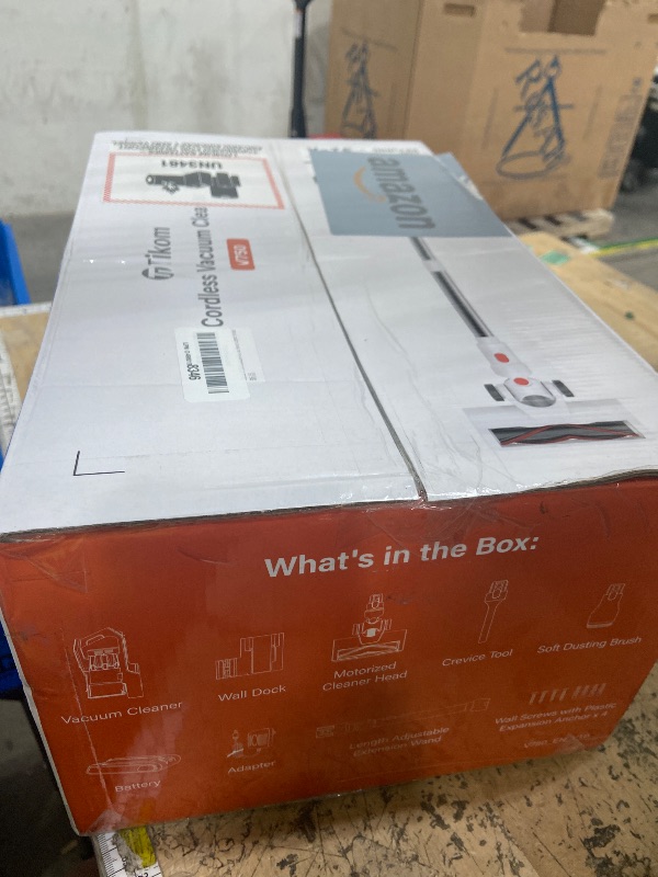 Photo 1 of **ITEM FACTORY SEALED** Tikom V750 Cordless Vacuum Cleaner for Home, 45000Pa/500W Stick Vacuum with LED Display, Charging Wall Dock, Anti-Tangle, Lightweight Handheld Vacuum for Pet Hair, Hard Floor, Carpet, White