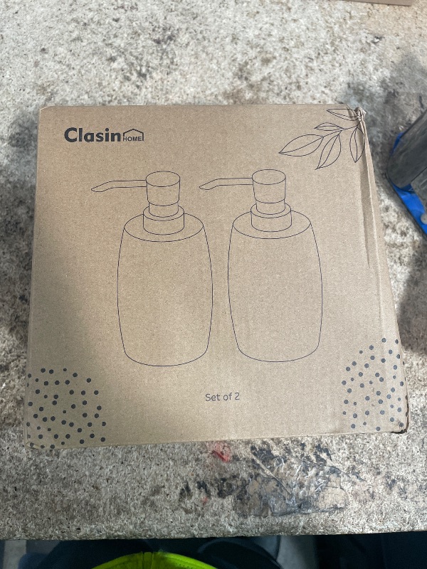 Photo 1 of ***PACK OF 1**Clasin Home Sandstone Textured Resin Soap Dispenser with Metallic Pump and Waterproof Bottle Labels for Bathroom Kitchen Dish Hand Wash Shower Lotion Shampoo, 12 Oz,Gray