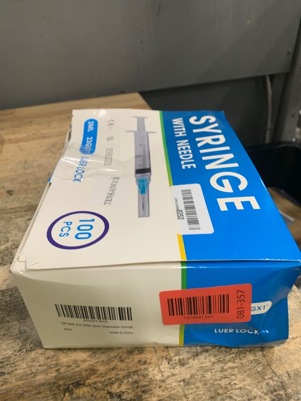 View 2 of 100 Pack 3ml Syringes with Needle-23Ga 1 Inch Needle with Luer Lock, Individually Sealed Packaging