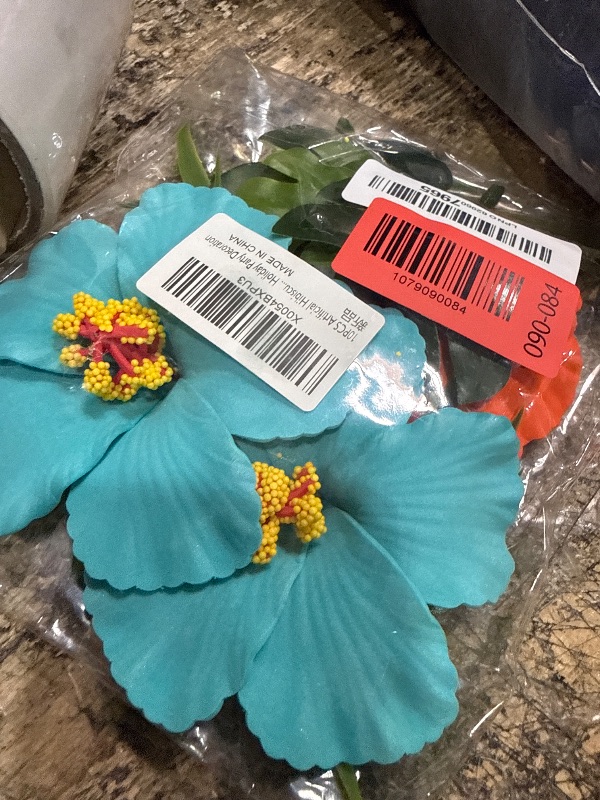 View 2 of 10PCS Artificial Hibiscus Flower Cake Toppers Hawaii Orange Blue Hibiscus Cake Decors for Hawaii Theme Birthday Bridal Engagement Wedding Floral Cake Picks Summer Holiday Party Decoration