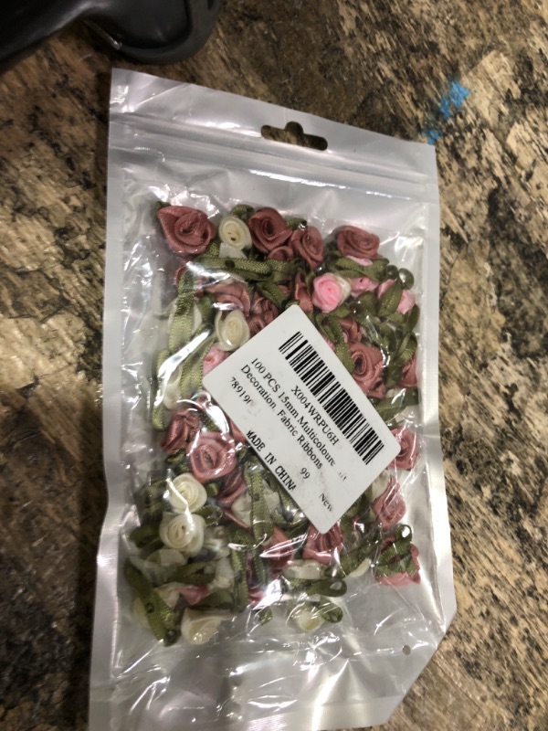 View 2 of 100 PCS 15mm Multicoloured Mini Rose Flowers, Satin Ribbon Bows Appliques, Mini Roses for Crafts, DIY Sewing Craft Accessories, Wedding Bride Gift Decoration, Fabric Ribbons