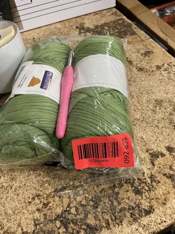 View 2 of 2 Pack T Shirt Yarn for Crocheting with 1 Crochet Hook, Elastic Tshirt Yarn for Crochet Bag/Baskets/Home Decor, Spaghetti Yarn Thick Knitting Yarn Total Length 130 Yds, Weight 14 Oz (Avocado Green)