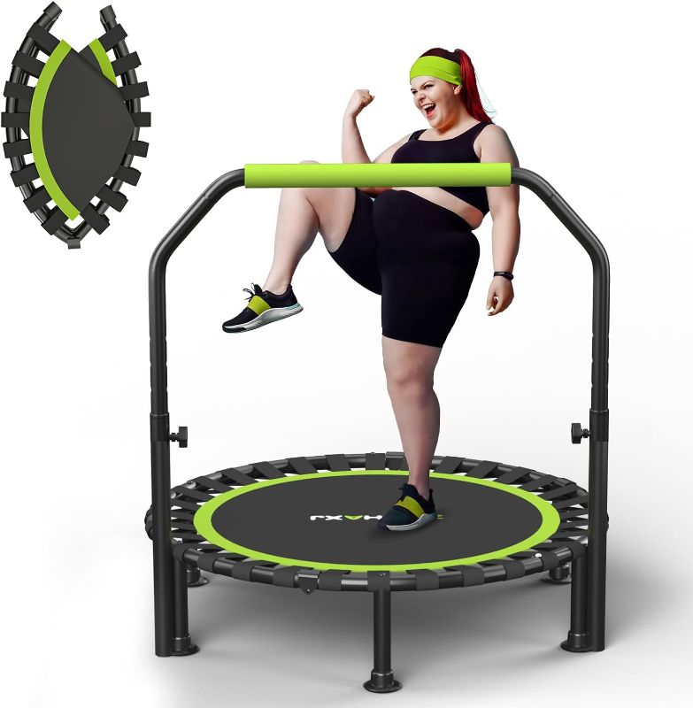 View 1 of 
ZCMHAXJ Foldable Mini Trampoline, 40"/48" Rebounder Trampoline for Adults & Kids, 450lbs Capacity with U-Shaped Adjustable Bar, Indoor Fitness...