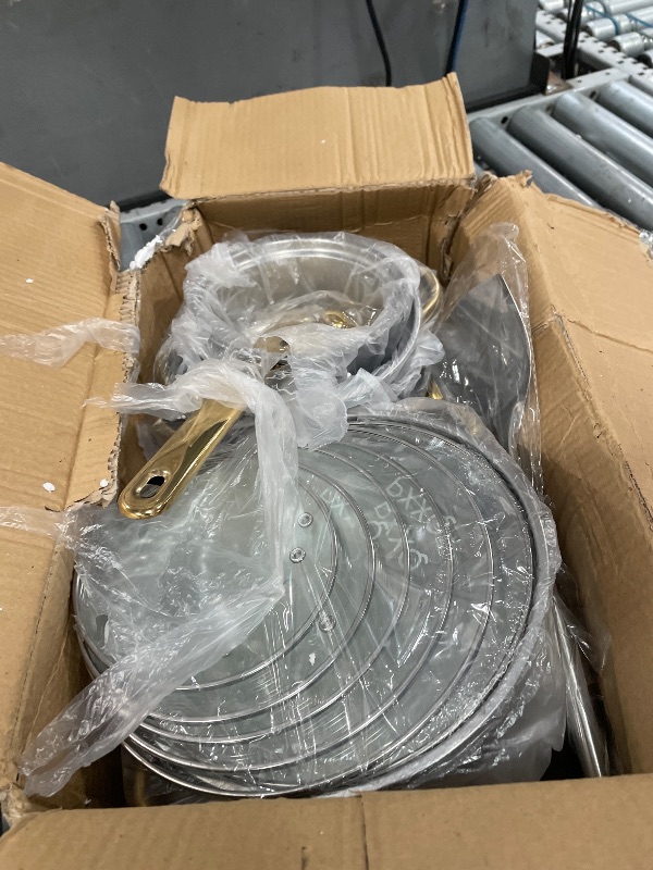 View 2 of *** CHECK PHOTOS*** Made In Cookware - 10 Piece Stainless Steel Pot and Pan Set (Antique Brass Handle) - 5 Ply Clad - Includes Stainless Steel Frying Pans, Saucepans, Saucier and Stock Pot W/Lid - Crafted in Italy