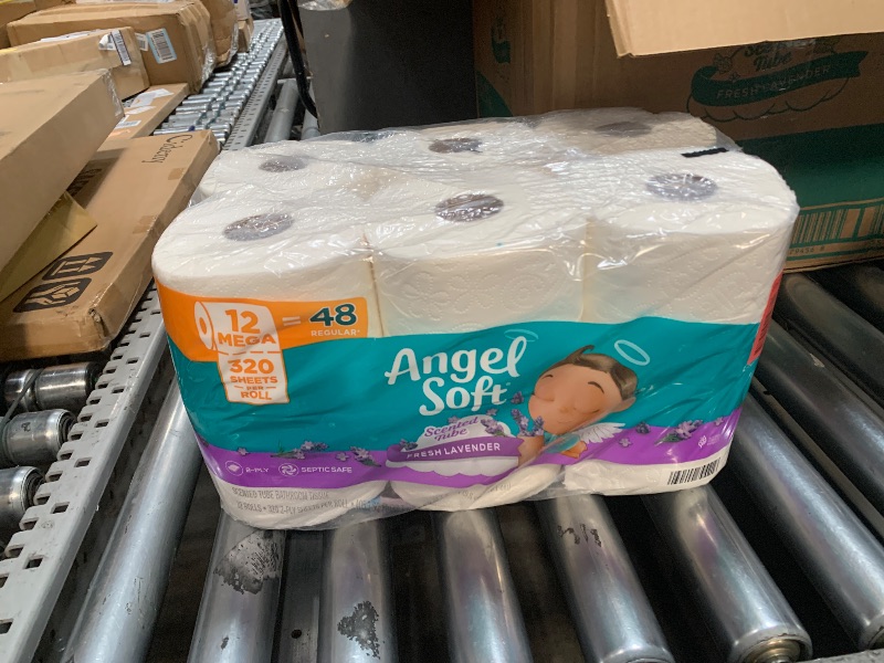 View 1 of 2 Pack of Angel Soft 2-Ply Toilet Paper, Fresh Lavender Scented Tube, 12 Mega Rolls