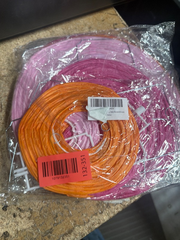 View 2 of 12pcs Orange Pink Hot Pink Round Paper Lanterns, Hanging Decorative Lanterns for Wedding, Birthday Party, Baby Shower & Events