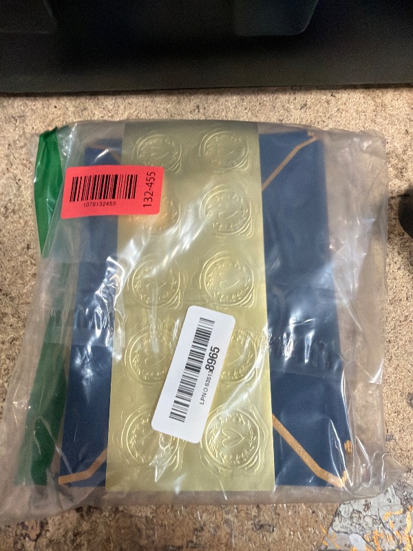 View 2 of 100 Pack A7 Envelopes 5x7 Navy Blue Gold Border 5.32x7.28 Inches