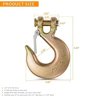 Photo 1 of 6 Pack 1/2"" Clevis Slip Hook with Safety Latch, Heavy Duty Grade 70 Chain Hook for Transport Chain, Winch Hook, Tow Hook, and Chain Hook,48000Lbs Capacity Load - Safety Latch Hook, Gold