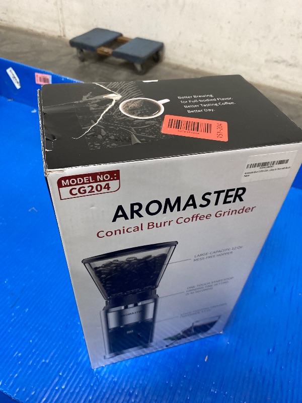 Photo 1 of **ITEMS FACTORY SEALED** Aromaster Conical Coffee Bean Grinder with 48 Gind Settings,Burr Coffee Grinder for Home Use,Stainless Steel,40 Seconds Adjustable Timer,Anti-static,Easy to Clean with Brush,Classic Silver
