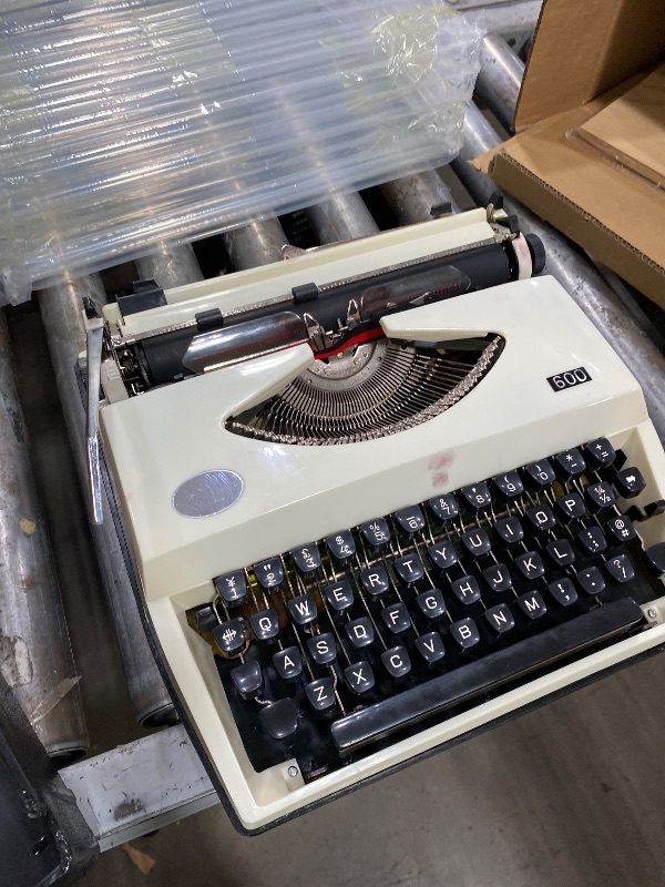Photo 1 of **HEAVILY DAMAGED, NEEDS TYO BE FIXED**White Retro-Style Manual Typewriter, Mechanical Keys Typing Machine with Carrying Case, Includes 2 Ink Ribbons and 100 Kraft Paper Sheets, Collectible Desk Decor
